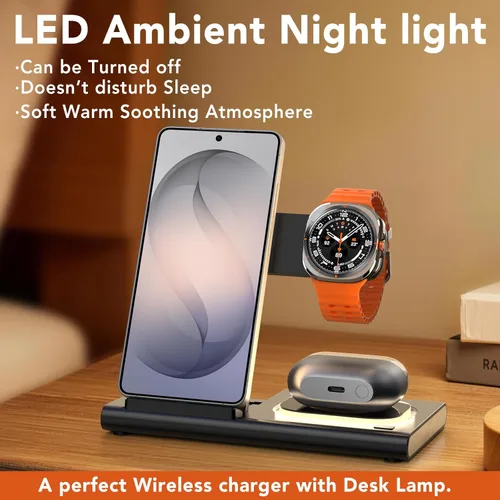 Vista 6 de Wireless Charger for Samsung Charger (Foldable & Nightlight),3 in 1 Charging Station for Samsung S26 Ultra/S25/S24/S23/S22/Note20 Z Fold Flip7