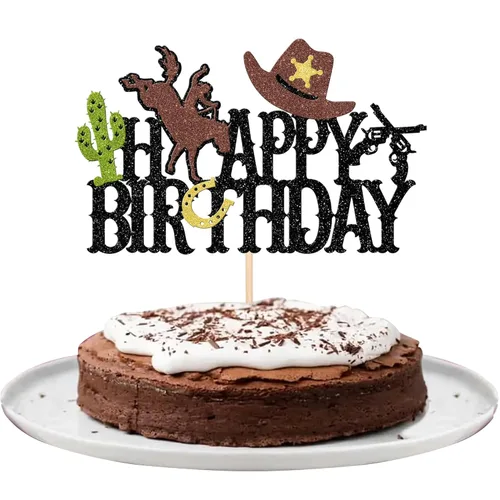Vista 12 de 40 piezas de decoraciones para cupcakes de vaquera de doble cara con herradura, cactus, sombrero y bota, palillos para cupcakes, bola de discoteca