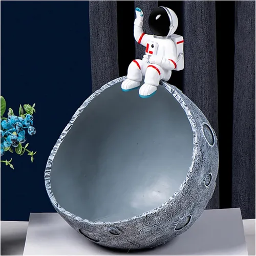 Vista 4 de Estatua de astronauta cuenco para dulces, cuenco decorativo para llaves, cuenco para llaves para mesa de entrada, contenedor de almacenamiento