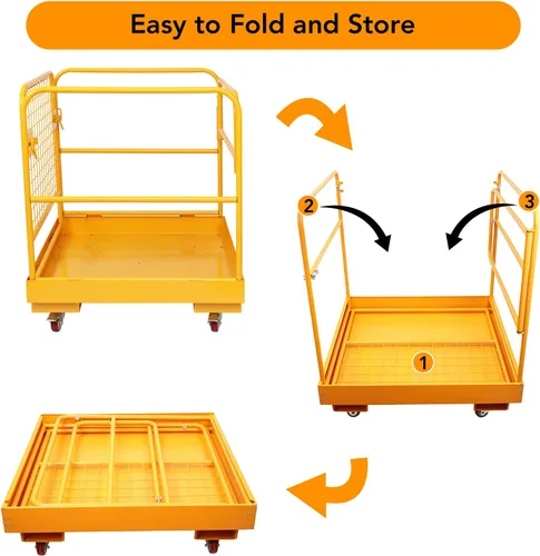 Vista 6 de Jaula de seguridad para carretilla elevadora de 36 x 36 pulgadas, capacidad de 1150 libras, plataforma de trabajo plegable resistente, carretilla
