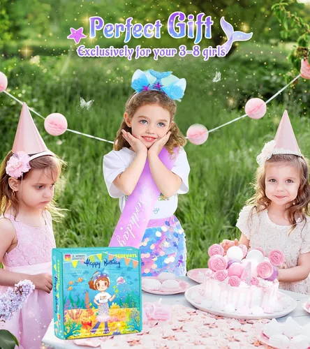 Vista 5 de Disfraz de sirena de cumpleaños para niña, ropa de princesa para niñas pequeñas, 4 piezas, disfraz de cumpleaños de sirena, regalo para niñas