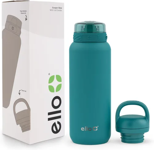 Vista 115 de Ello Cooper Twist - Botella de agua de acero inoxidable de 32 onzas con tapa para beber A prueba de fugas Doble pared y aislada al vacío Asa