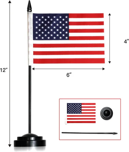 Vista 5 de ANLEY Juego de banderas de escritorio de lujo de EE. UU., bandera de escritorio estadounidense en miniatura de 6 x 4 pulgadas con poste sólido de 12