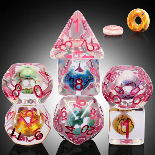 Vista 38 de DNDND Juego de 7 dados DND con temática de dinosaurio bebé, dados poliédricos de resina con números de Sivler para Pathfinder de Calabozos