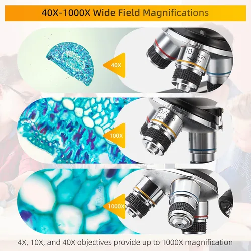 Vista 3 de Swift Microscopio monocular compuesto SW200DL con aumento 40X-1000X, capacidad inalámbrica para estudiantes principiantes, cámara de 5MP y software