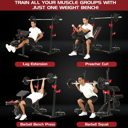 Vista 7 de OPPSDECOR 900LBS Weight Bench Set with Squat Rack Preacher Curl Weight Bench with Leg Extension Bench Press Set Workout Bench for Home Gym Full Body