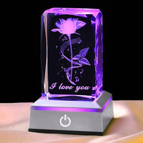 Vista 10 de hochance Rosa Corazón de Cristal 3D, Regalos de Navidad para Esposa Novia Madre Ella, Dulce Día de San Valentín Aniversario Cumpleaños Día