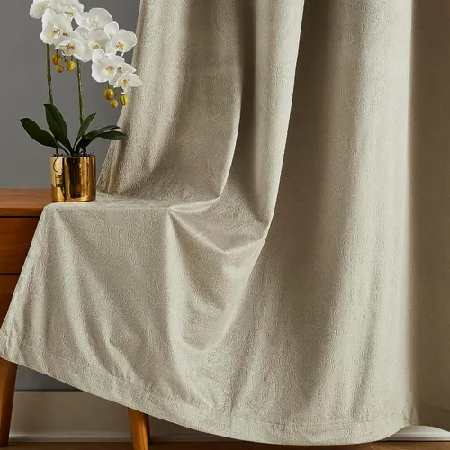 Warm Home Designs Cortinas de terciopelo beige suave con diseño de damasco en relieve de 84 pulgadas de largo. Cortinas opacas de terciopelo para
