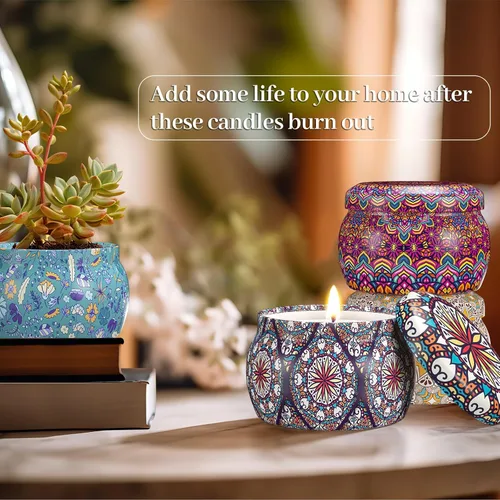 Vista 3 de TranquilBliss Juego de velas perfumadas, paquete de 4 velas de cera de soja, tiempo de combustión de 120 horas, regalo ideal para mujeres, regalos