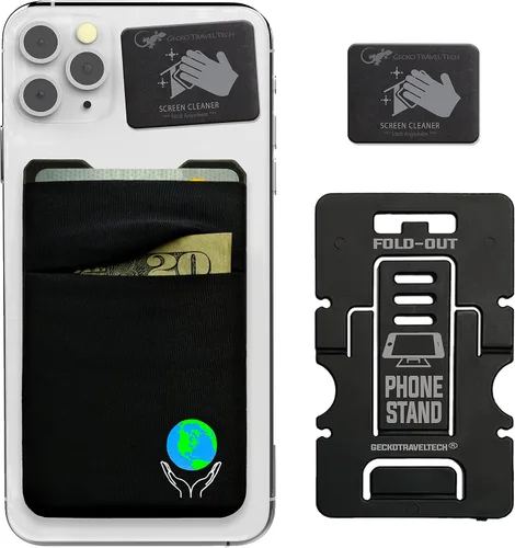 Vista 40 de Doble bolsillo - Soporte adhesivo para tarjetas - Bolsa para teléfono celular - Bolsillo de licra - Lleva tarjetas de crédito y dinero en efectivo