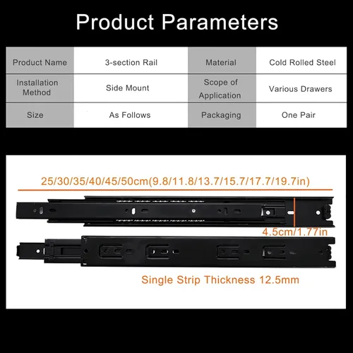 Vista 2 de Caminos de cajones resistentes, caminos para cajones, 1 par de extensiones completas, correderas de cajón de montaje lateral, rodamiento de bolas