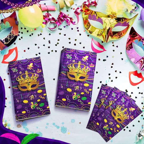 Vista 6 de Jinei 100 servilletas de Mardi Gras de 3 capas desechables para invitados, baño, servilletas de papel para el hogar, cena, cocina, baño