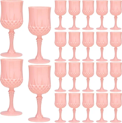 Vista 13 de JLYLOL Copas de vino de plástico vintage de 7 onzas, copas de plástico vintage, 12 piezas de vasos de agua para boda, copas de agua reutilizables