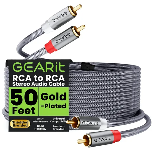 Vista 10 de GEARit Cable RCA (1 pie) 2RCA macho a 2RCA macho, cables de audio estéreo, cable RCA estéreo blindado trenzado para cine en casa, televisión de alta