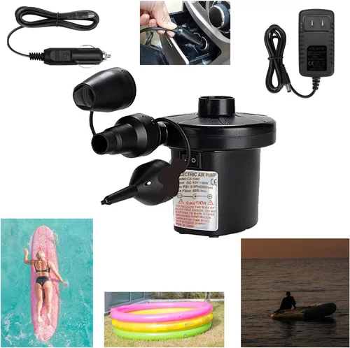 Bomba de aire eléctrica para inflable con 3 boquillas, 110 V CA/12 V CC, bomba de colchón de aire portátil, inflador de llenado rápido, bomba de