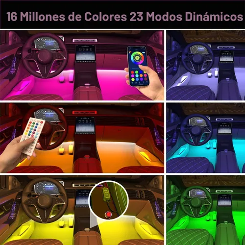 Vista 3 de Luces interiores de coche Keepsmile Accesorios para automóvil Control de aplicación con sincronización de música remota Cambio de color RGB