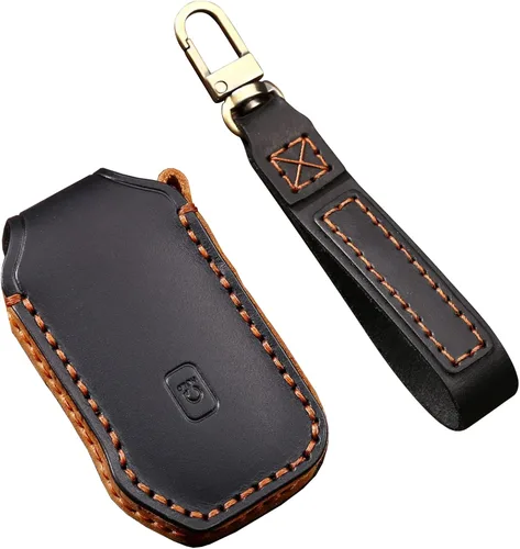 ontto Funda de piel auténtica para llave de coche compatible con Kia Ceed Cerato Forte NIRO Seltos, funda protectora completa para llavero de Negro