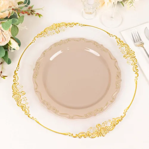 Vista 15 de Efavormart - Paquete de 10 platos de postre de plástico duro transparente con bordes festoneados en relieve, platos de ensalada desechables