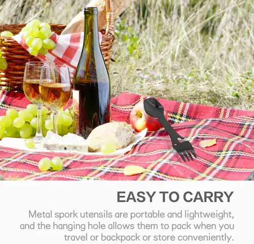 Vista 6 de 2 Pack Camping Spork Multi-Function Fork Spoon 5 in 1 Stainless Steel Spork, Fork & Knife, Can Opener Combo Camping Utensil for Picnic, Travel
