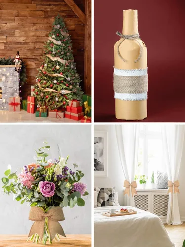 Vista 5 de Mandala Crafts Cinta de arpillera rosa con alambre de 1 pulgada de ancho para manualidades, rollo de 10 yardas de cinta rústica de arpillera