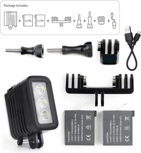 Vista 9 de SOONSUN Luz de buceo recargable – Luz de video LED de alta potencia de 450 lúmenes, resistente al agua de 164 pies, luz de relleno subacuática