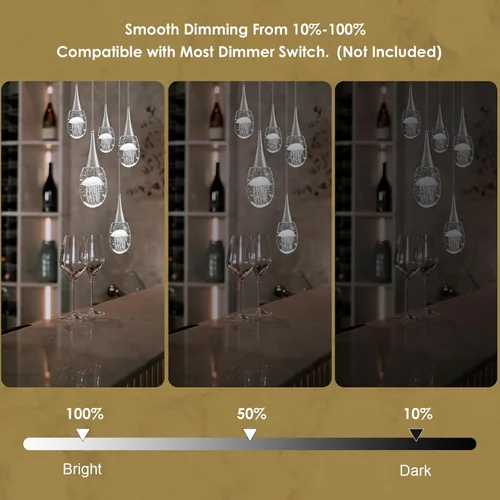 Vista 3 de Lámparas colgantes de 5 luces colgantes para isla de cocina, lámpara moderna regulable, iluminación colgante LED para cocina, isla, comedor, baño