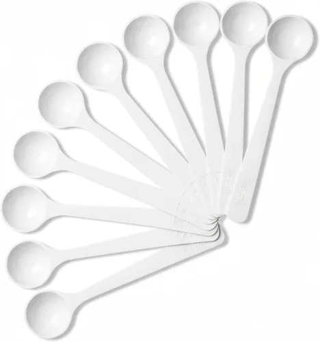 Cucharas medidoras de plástico de 0.04 oz (0.07 onzas líquidas) – Paquete de 10 mini cucharadas para potenciar proteínas, fórmula para bebés,