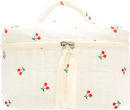 Vista 29 de PAZIMIIK - Bolsa de maquillaje de algodón para mujer, grande, acolchada para viaje, Rosa (Bow Pink), Vintage