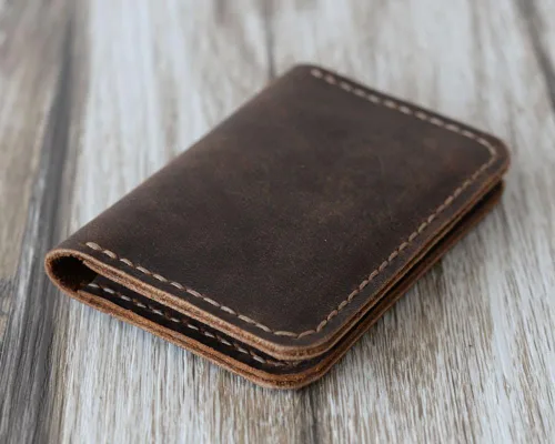 Vista 4 de Personalized Men's Handmade Slim Leather Wallet Credit Card Holder Slim Wallet Italy oiled Leather (Hold 30 pics of cards)Distressed Brown110