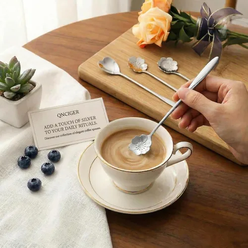 Vista 5 de Juego de 4 cucharaditas de café de 7 pulgadas, cucharas de café para bebidas, para postre, café, helado, té (dorado)