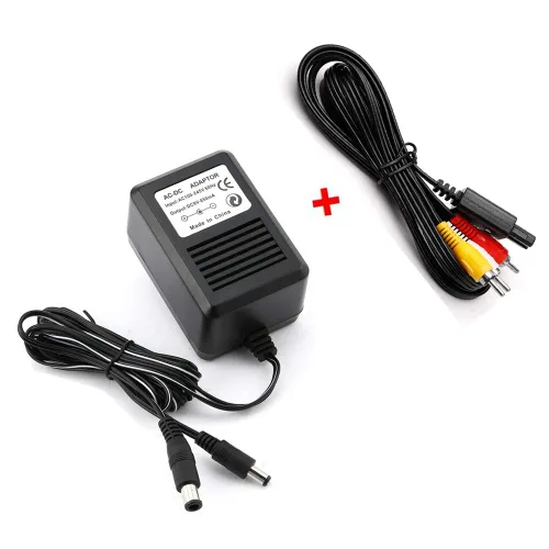 Vista 4 de CHILDMORY Power Supply AC Power Adapter Cord 3 in 1 US Plug with AV cable for NES US Version, SNES, Genesis Console