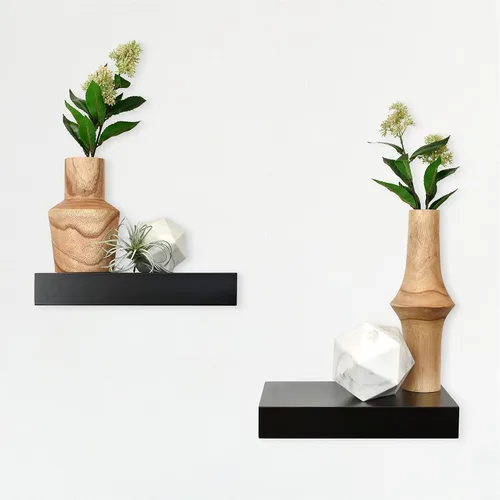 MCS Estante flotante, estante de madera para decoración de habitación, negro, 12 x 8 pulgadas, juego de 2