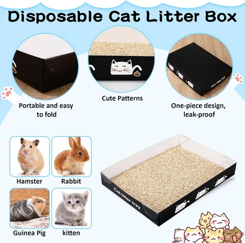Vista 3 de Amyhill 30 Pack Disposable Cat Litter Box 13.8x10x2in Foldable Paper Kitty Trays Bulk Portable Water Proof Cardboard Boxes for Cats Rabbits Guinea