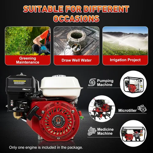 Vista 7 de Motor de gas refrigerado por aire de 4 tiempos de 6.5 HP, motor de gas de eje horizontal de 200 cc, motor de gasolina de arranque de tracción, OHV