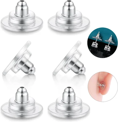 Vista 12 de 3 pares de respaldos de aretes, respaldos de aretes de plata de ley 925 para tachuelas, respaldos de aretes con cierre ajustables hipoalergénicos