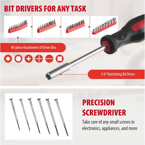 Vista 6 de Kit de herramientas para el hogar de 146 piezas, perfecto para reparación del hogar, mantenimiento de automóviles, proyectos de bricolaje, juego