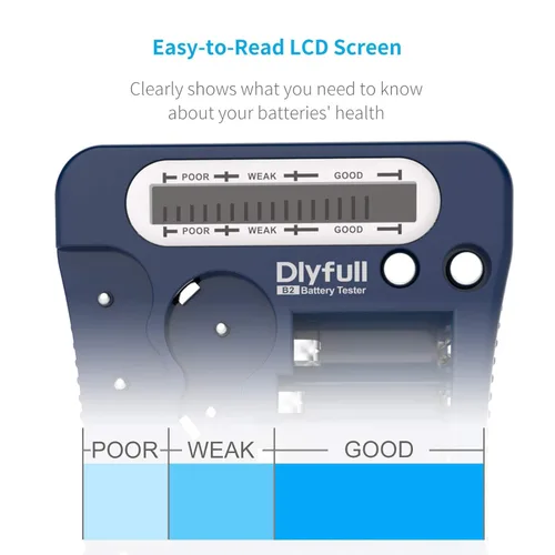 Vista 3 de Comprobador de batería, Dlyfull con pantalla LCD, comprobador de batería universal para pilas AA, AAA, C, D, 9V, CR2032, CR123A, CR2, CRV3, 2CR5