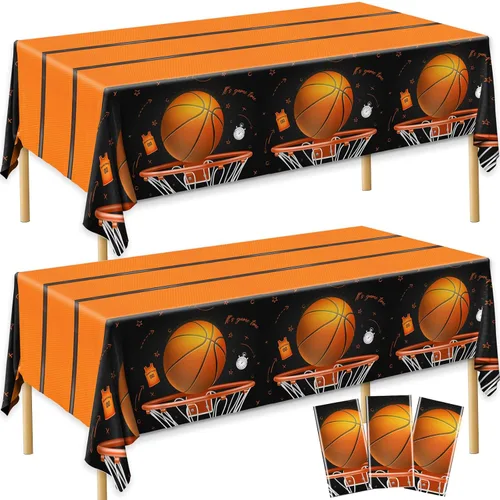 CMUSKO Mantel de baloncesto, 3 piezas de decoración de cumpleaños de baloncesto, manteles rectangulares de plástico, manteles desechables para