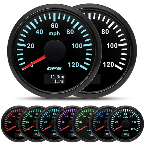 Vista 8 de ARTILAURA Velocímetro GPS de 52mm 2-1/6" para embarcaciones, 60 MPH, odómetro, 7 colores, impermeable, 9-32V, para AUTO, automóvil, marítimo (negro)