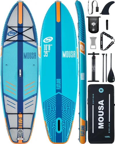 MOUSA 10‘8/11'×35" Extra Wide Inflatable Stand Up Paddle Board, Stable Paddleboard SUP for 2 People/Family, Anti-Slip Full EVA Deck, 3 Handles, 100L