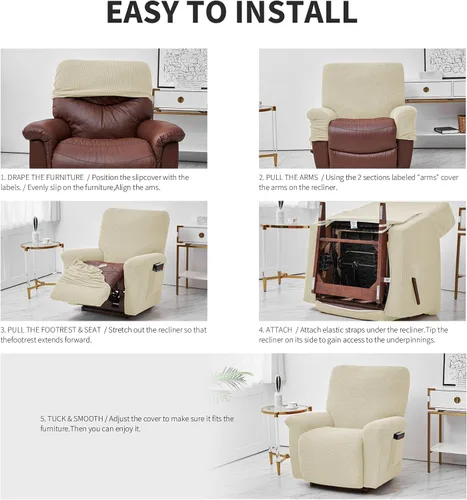 Vista 7 de MIFXIN Funda reclinable de terciopelo de 4 piezas, elástica de 1 asiento, fundas de sofá reclinable, fundas elásticas suaves para sillas Verde Oscuro