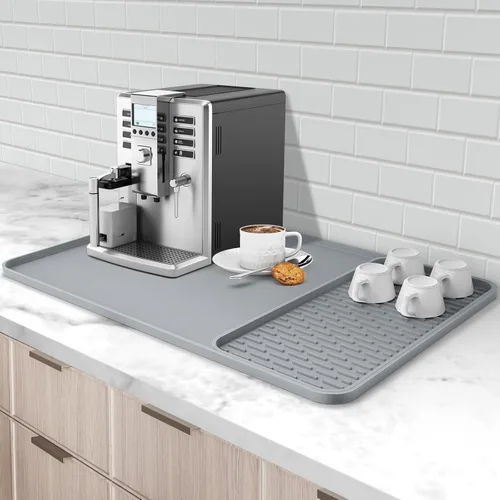 Vista 10 de Tapete de silicona para café, 16 x 16 pulgadas, tapete de café con tapete de secado de platos desmontable para encimeras de cocina, accesorios