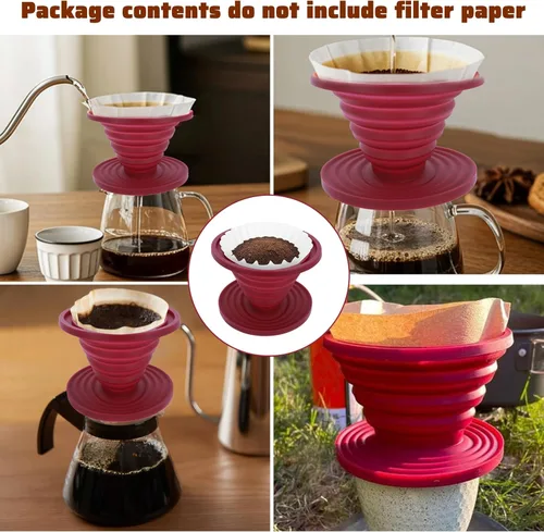 Vista 6 de Larrel Cafetera portátil para verter sobre café, plegable, reutilizable, para verter sobre cafés, viajes, camping, cafeteras, filtro de silicona