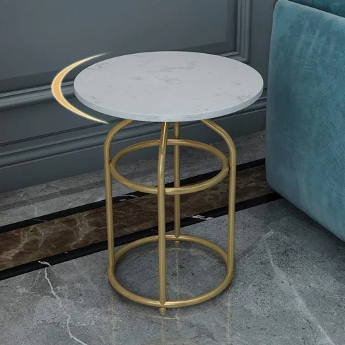 Vista 5 de WFF - Mesa de centro de mármol para sala de estar, marco de metal, resistente y duradera, tamaño opcional (tamaño 15.7 in, 15.7 in, 15.7 in, 19.7 in)