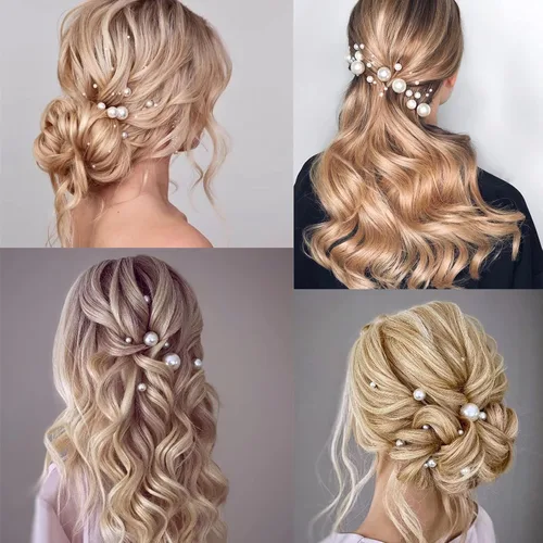 Vista 6 de 30 horquillas para el pelo de perlas de boda para novias, elegantes diamantes de imitación de perlas, horquillas para el cabello, accesorios