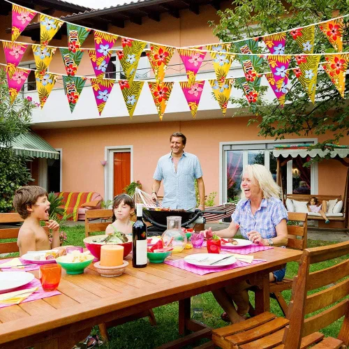 Vista 5 de FEPITO Paquete de 4 banderines hawaianos para fiestas tropicales Luau en total 39.4 ft