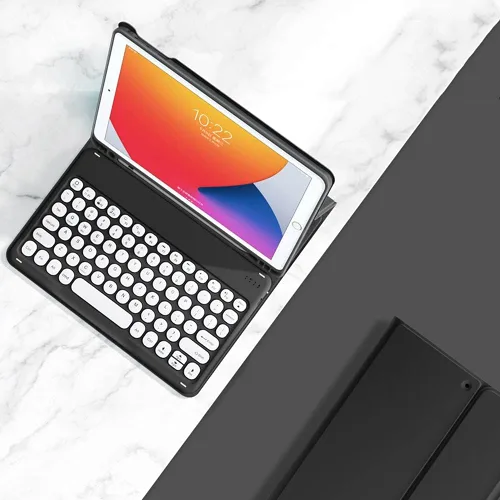 Vista 15 de Funda de teclado para iPad 6ª 5ª generación 9.7 pulgadas Air 2 Pro 9.7 linda llave redonda inalámbrica desmontable BT Color teclado cubierta