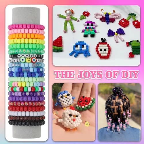 Vista 4 de LIS HEGENSA Kandi - Juego de cuentas de pony a granel, para hacer collares, joyas, trenzar el cabello, pulseras, cuentas de plástico