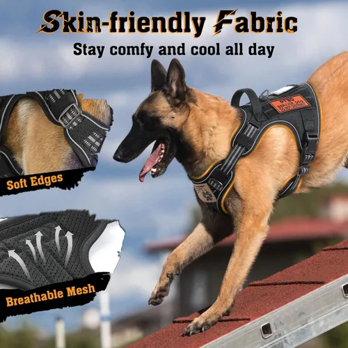 Vista 5 de rabbitgoo Arnés para perros pequeños, medianos y grandes, chaleco de servicio táctico militar sin tirones con tiras reflectantes y asa de control