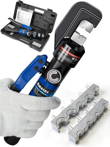 Vista 11 de AMZCNC herramienta de crimpado de terminales de cable de batería de alambre hidráulico azul de 16 toneladas con troqueles estándar de cable EE. UU.